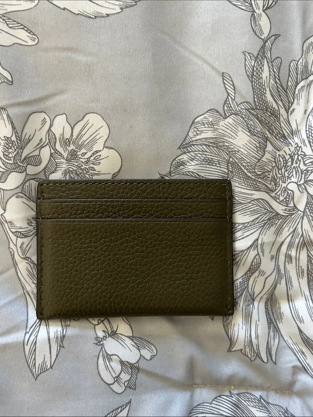 Michael Kors Olive MK Logo Pebbled Leather Card Holder with Gold Hardware
